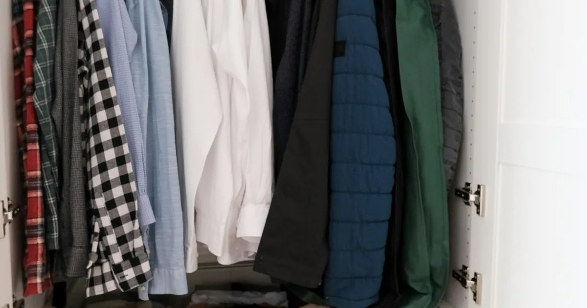 Clothes and storage arranged inside a closet